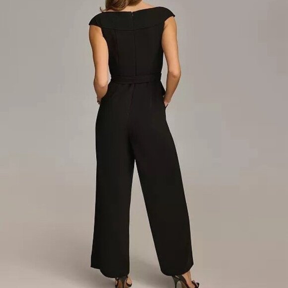 New Donna Karan Size 8 Black Belted Sleeveless Straight Leg Jumpsuit NWT - Picture 4 of 12